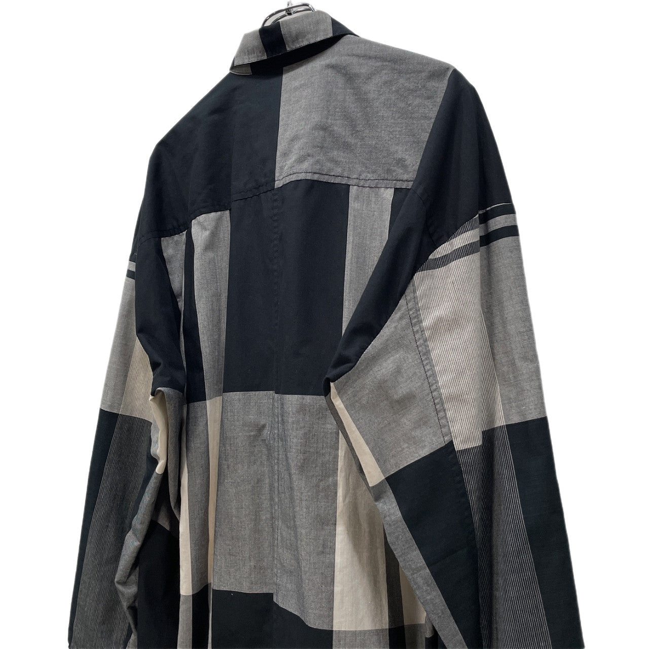 JOE CHIA Stripe Check Fly Front Long Shirt Gray Size XXL