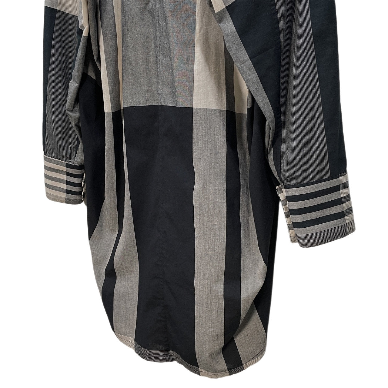 JOE CHIA Stripe Check Fly Front Long Shirt Gray Size XXL