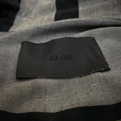 JOE CHIA Stripe Check Fly Front Long Shirt Gray Size XXL