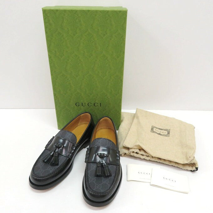 GUCCI GG Supreme Tassel Loafers Black Size 5