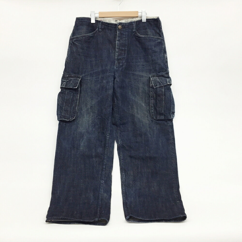 YAMANE Back Embroidered Denim Cargo Pants Navy Size 36