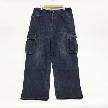 YAMANE Back Embroidered Denim Cargo Pants Navy Size 36