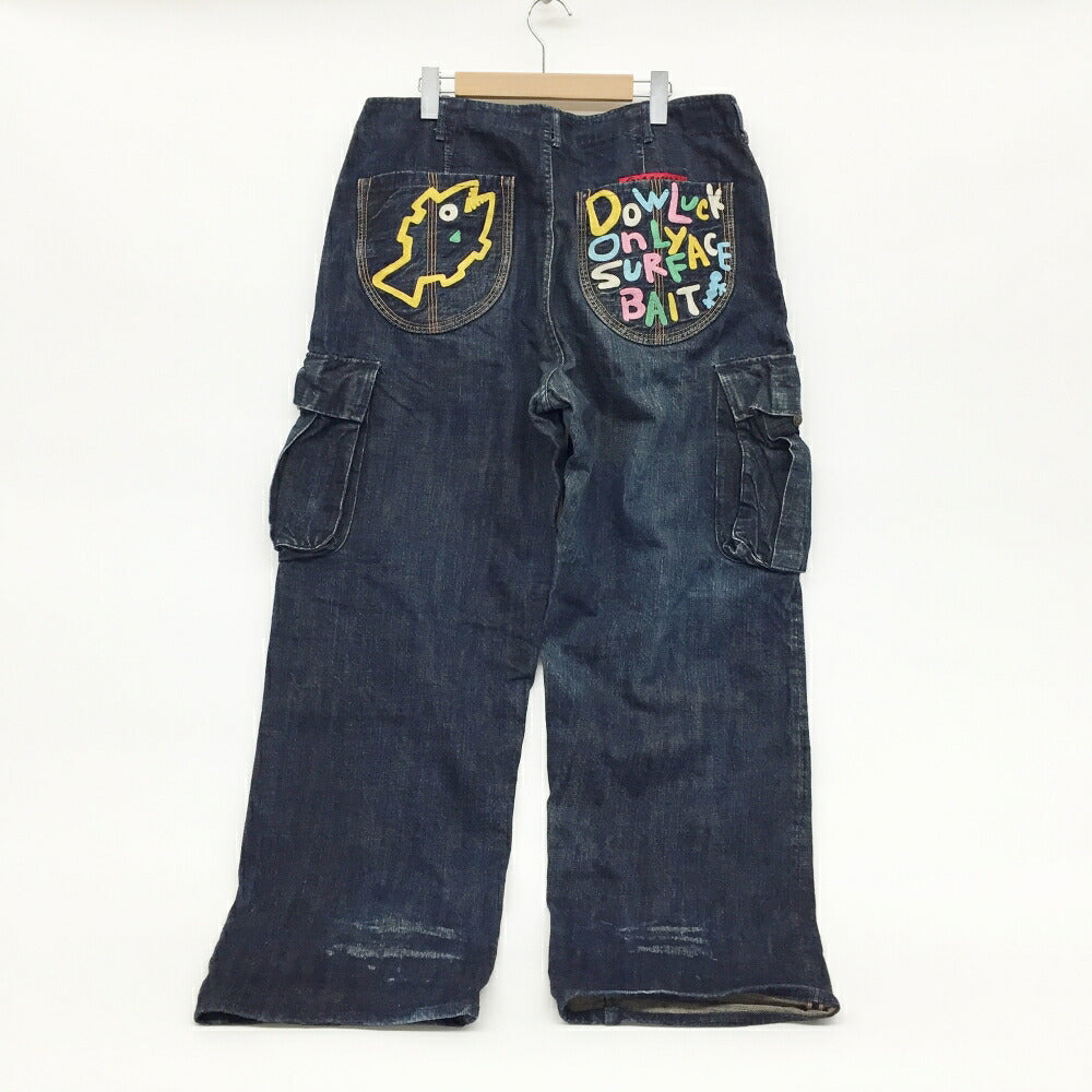 YAMANE Back Embroidered Denim Cargo Pants Navy Size 36
