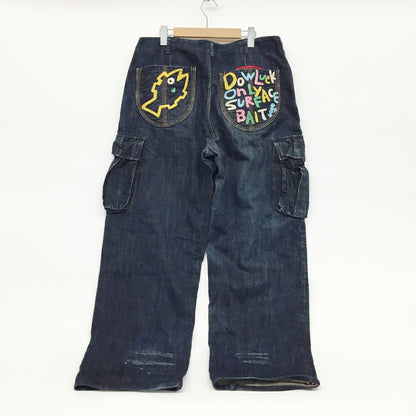 YAMANE Back Embroidered Denim Cargo Pants Navy Size 36