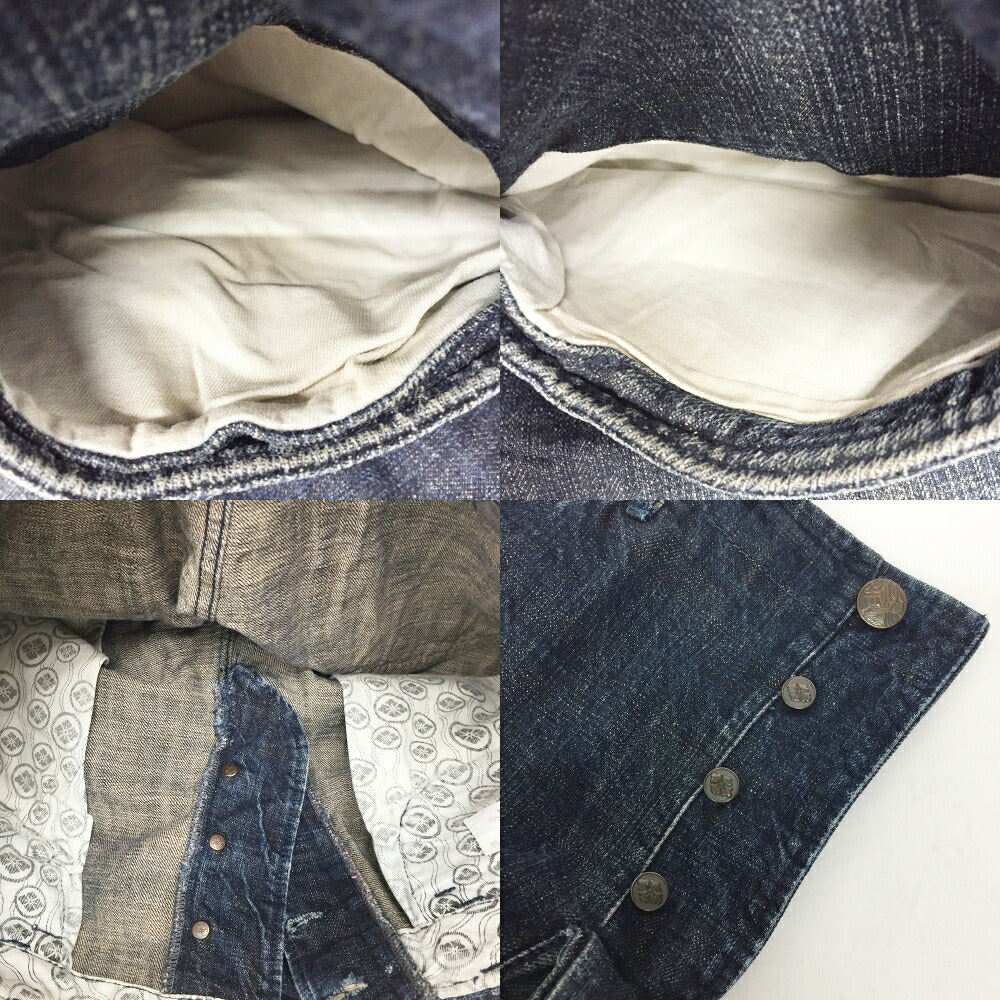 YAMANE Back Embroidered Denim Cargo Pants Navy Size 36