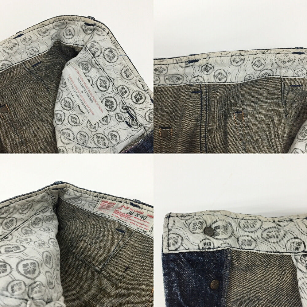 YAMANE Back Embroidered Denim Cargo Pants Navy Size 36