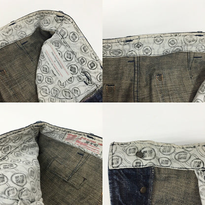 YAMANE Back Embroidered Denim Cargo Pants Navy Size 36