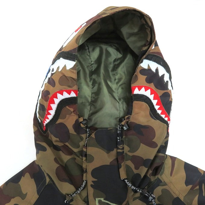 A BATHING APE 1ST CAMO SHARK Mountain Parka Green Hoodie Size XL