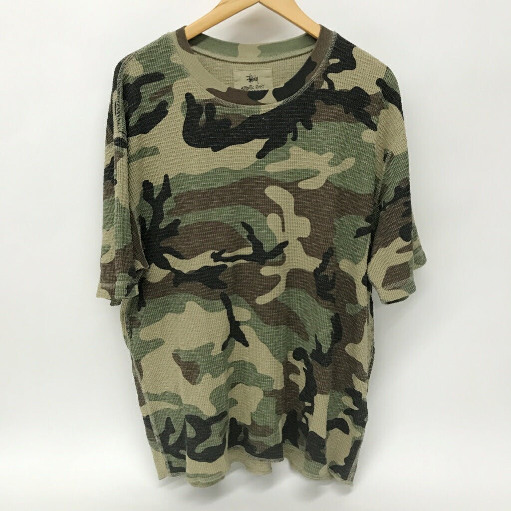 STUSSY Pigment Dyed Thermal Camo T-Shirt Green Size L