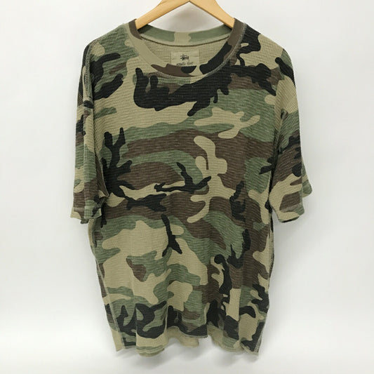 STUSSY Pigment Dyed Thermal Camo T-Shirt Green Size L