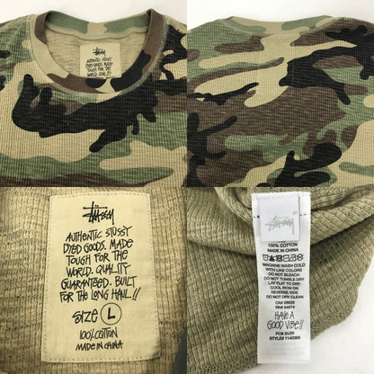 STUSSY Pigment Dyed Thermal Camo T-Shirt Green Size L