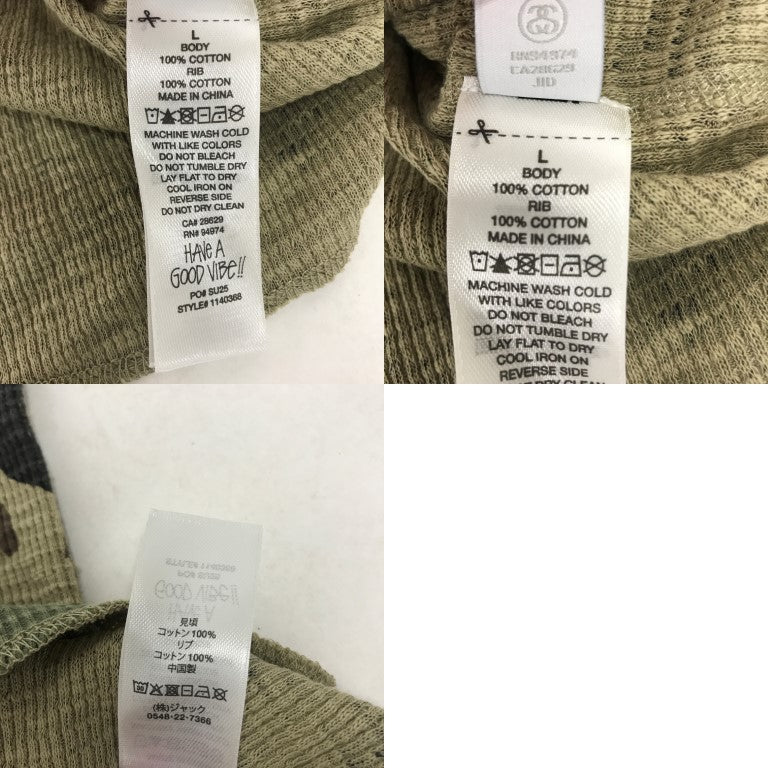 STUSSY Pigment Dyed Thermal Camo T-Shirt Green Size L