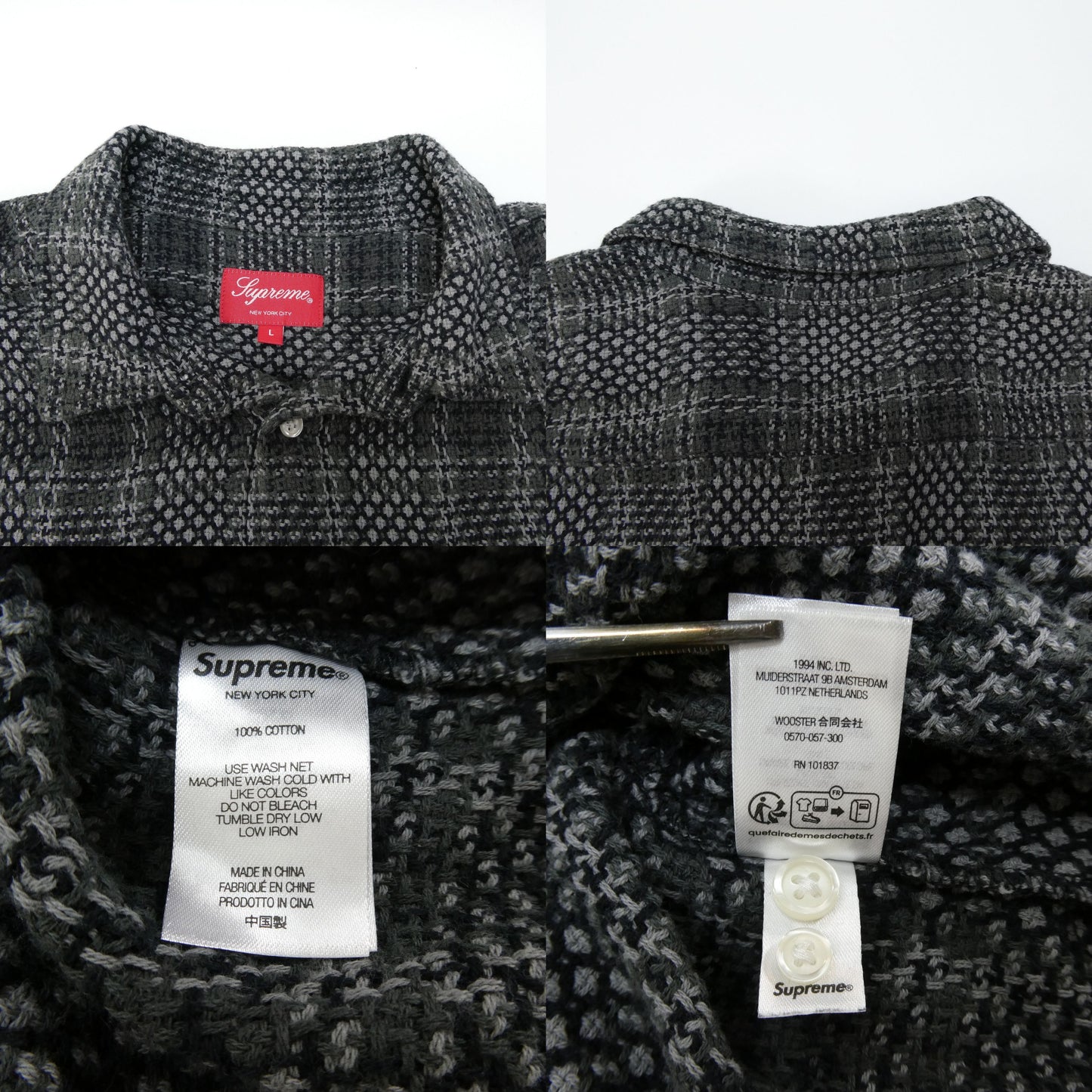 Supreme 23SS Basket Weave Plaid Shirt Black Size L