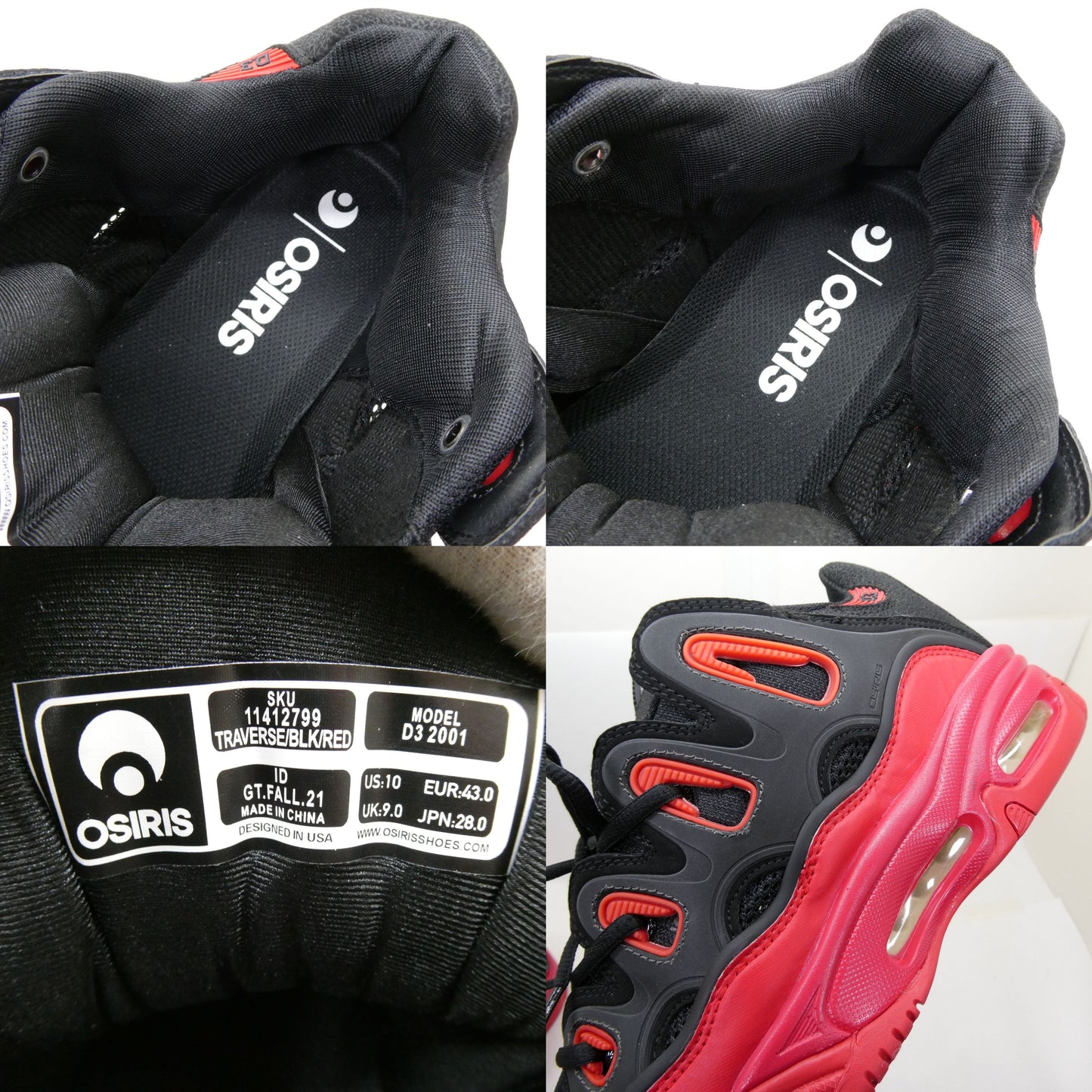 OSIRIS D3 2001 Skate Black Red Sneakers