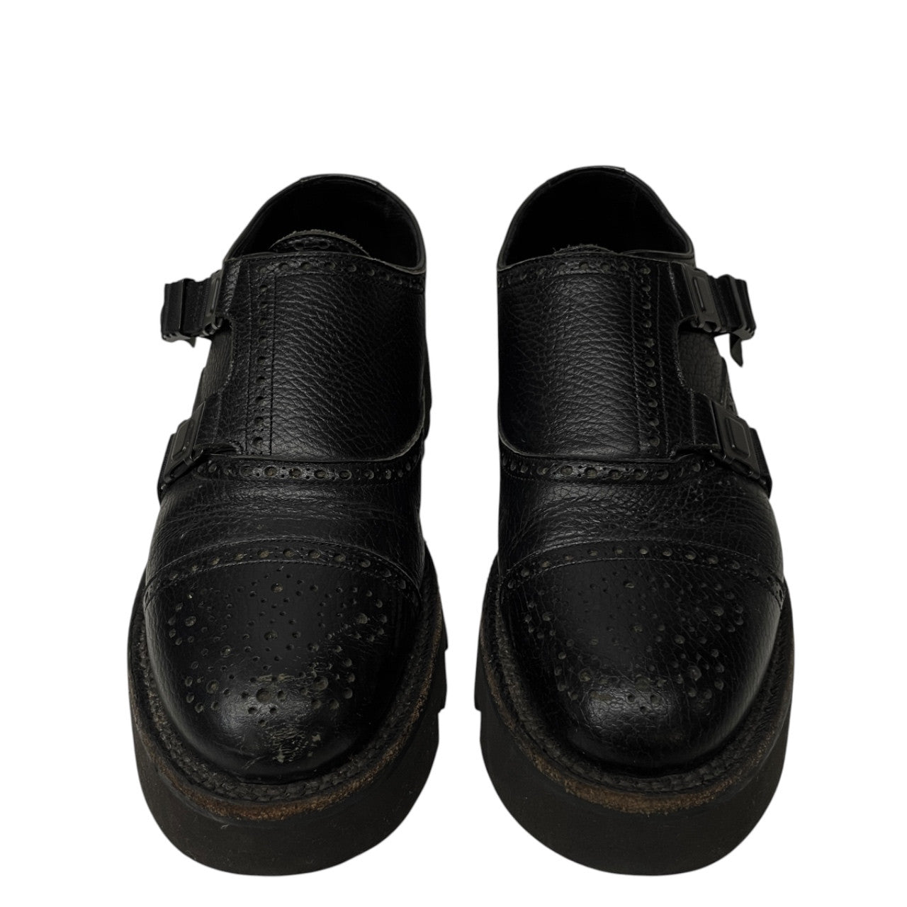 foot the coacher Double Monk Strap Shoes Black Sneakers Size 7