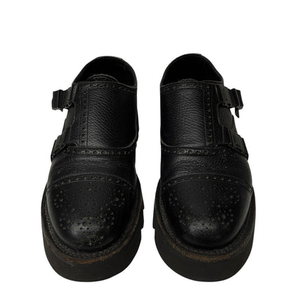 foot the coacher Double Monk Strap Shoes Black Sneakers Size 7