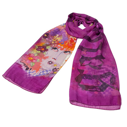 John Galliano Purple Silk Art Floral Scarf Size ONE SIZE