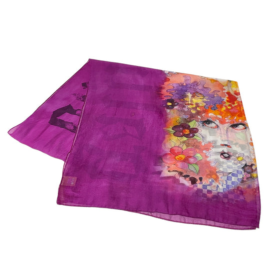 John Galliano Purple Silk Art Floral Scarf Size ONE SIZE