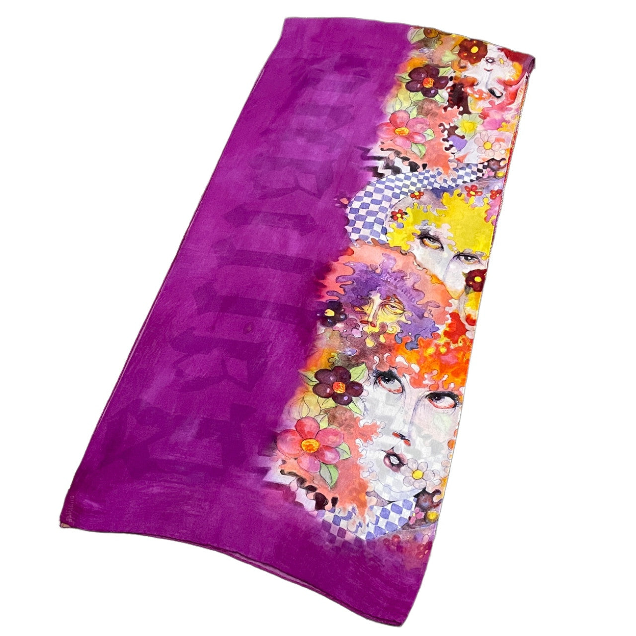 John Galliano Purple Silk Art Floral Scarf Size ONE SIZE
