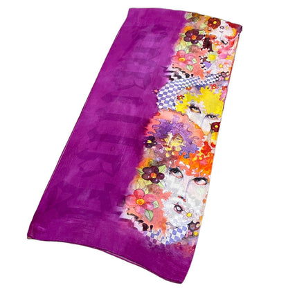 John Galliano Purple Silk Art Floral Scarf Size ONE SIZE