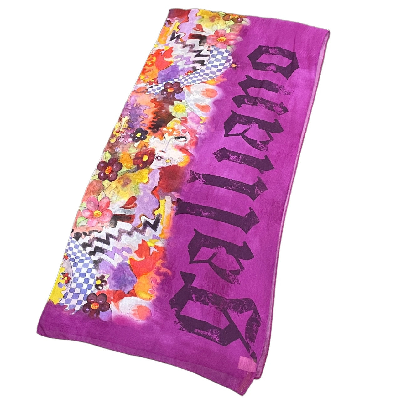 John Galliano Purple Silk Art Floral Scarf Size ONE SIZE