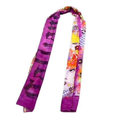 John Galliano Purple Silk Art Floral Scarf Size ONE SIZE