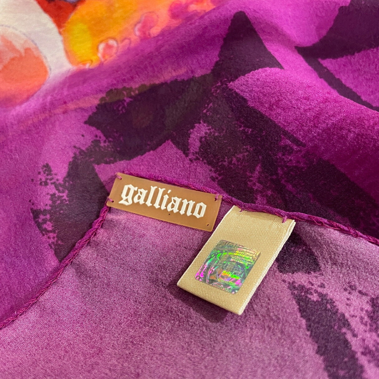 John Galliano Purple Silk Art Floral Scarf Size ONE SIZE