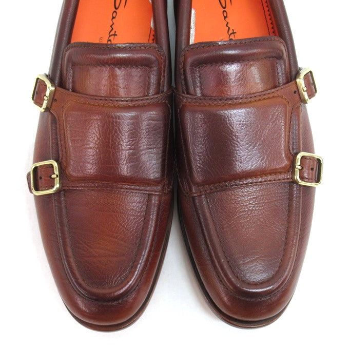 Santoni Double Monk Leather Shoes Brown Size UK