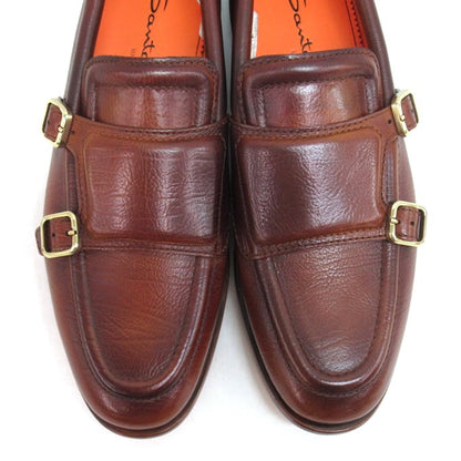 Santoni Double Monk Leather Shoes Brown Size UK