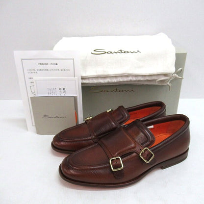 Santoni Double Monk Leather Shoes Brown Size UK
