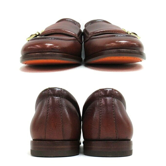 Santoni Double Monk Leather Shoes Brown Size UK