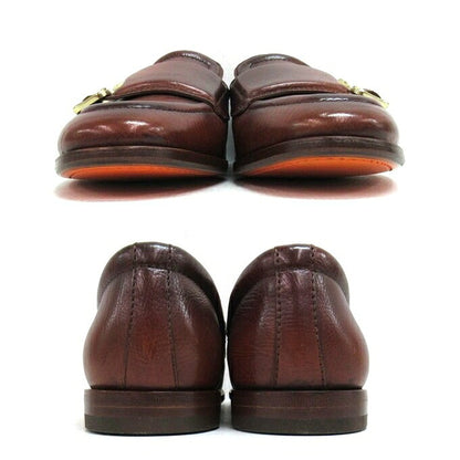 Santoni Double Monk Leather Shoes Brown Size UK