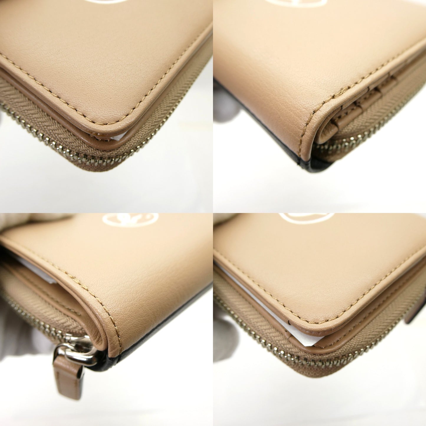 b. VOYAGE FEMME Logo Zip-Around Wallet Beige Size ONE SIZE