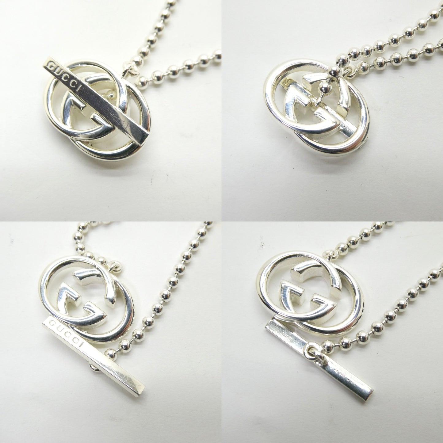 GUCCI Double G Ball Chain Silver 925 Necklace Size ONE SIZE