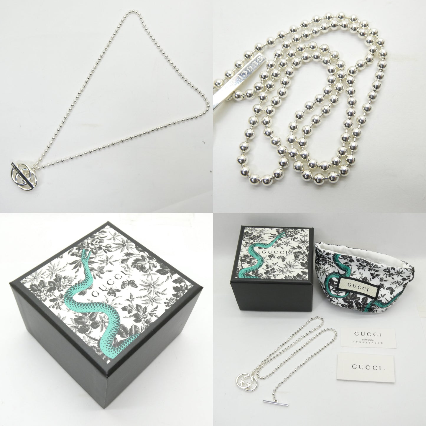 GUCCI Double G Ball Chain Silver 925 Necklace Size ONE SIZE