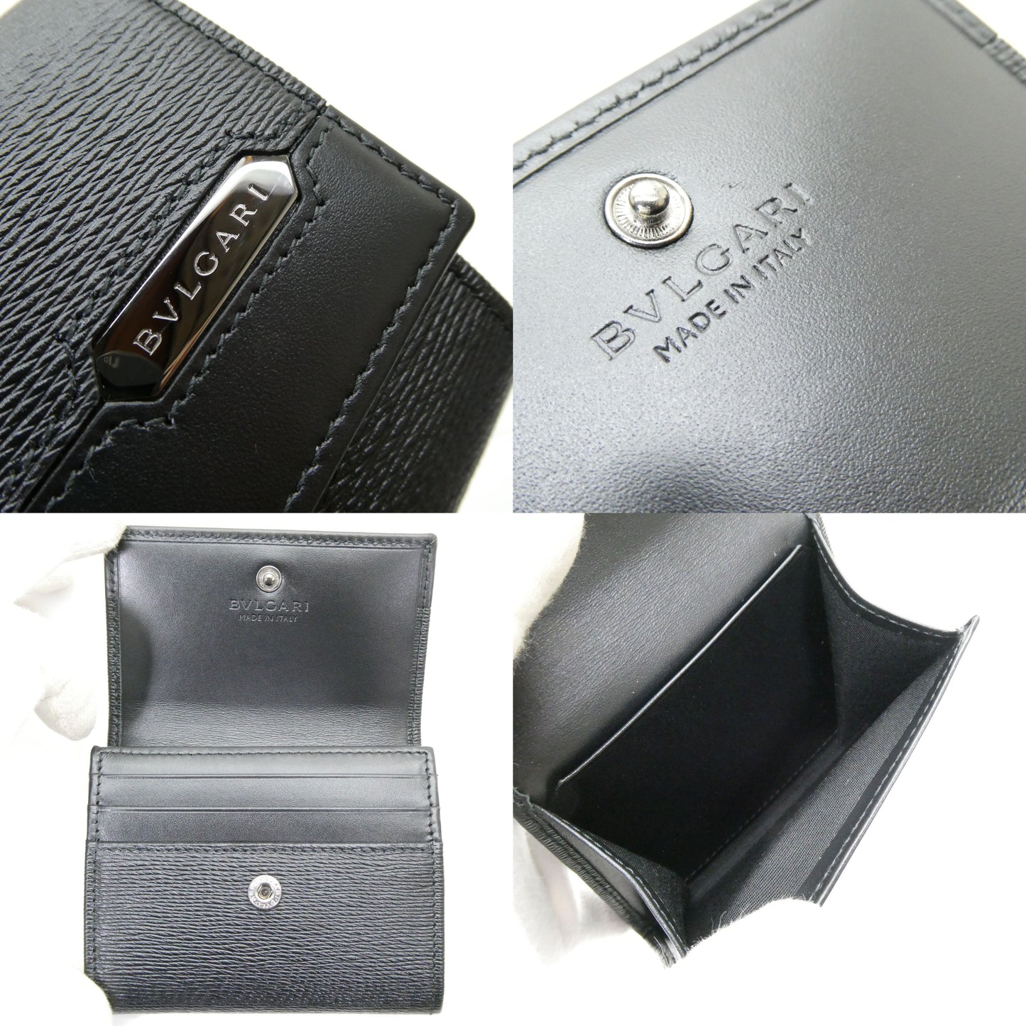 BVLGARI Leather Coin Case Black Size ONE SIZE