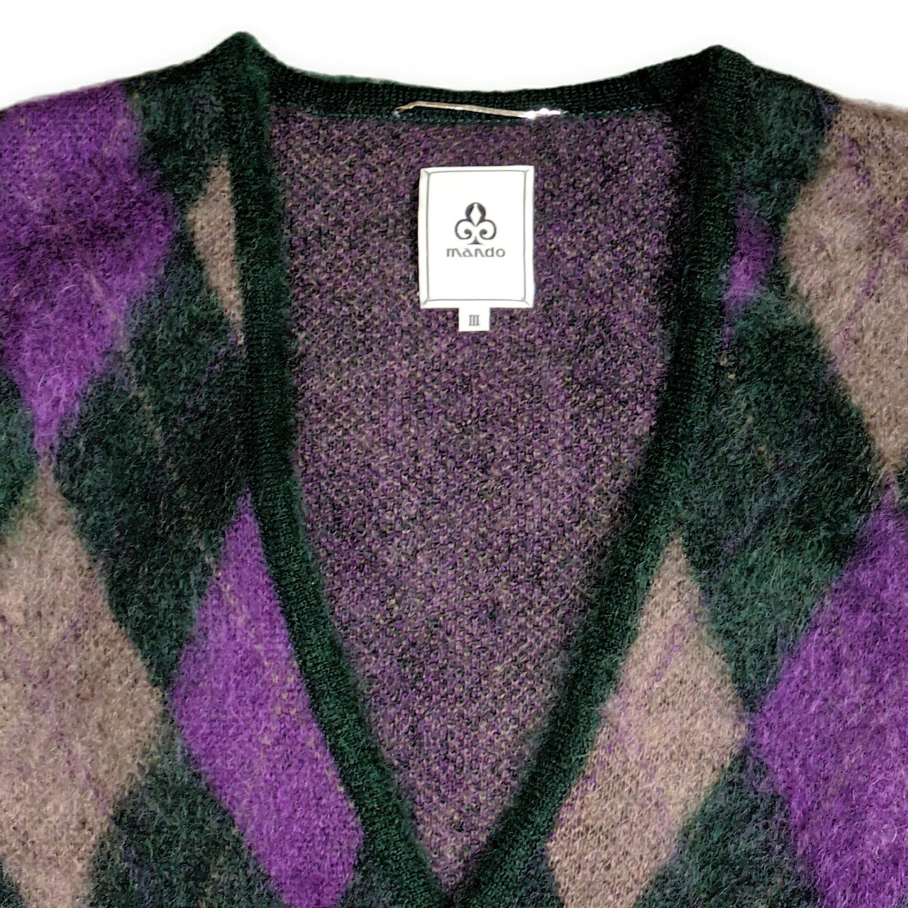 mando 22AW Argyle Mohair Blend Wool Cardigan Size 3