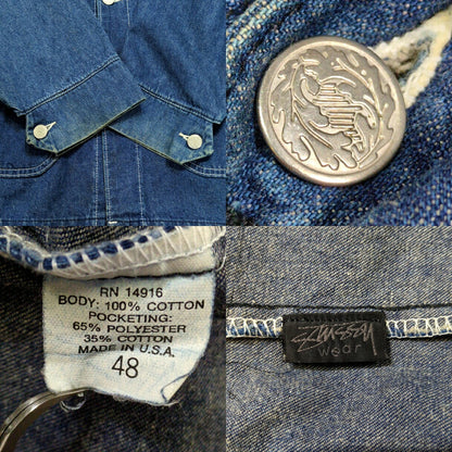 STUSSY 90s Vintage Pointer Denim Coverall Jacket Size 48