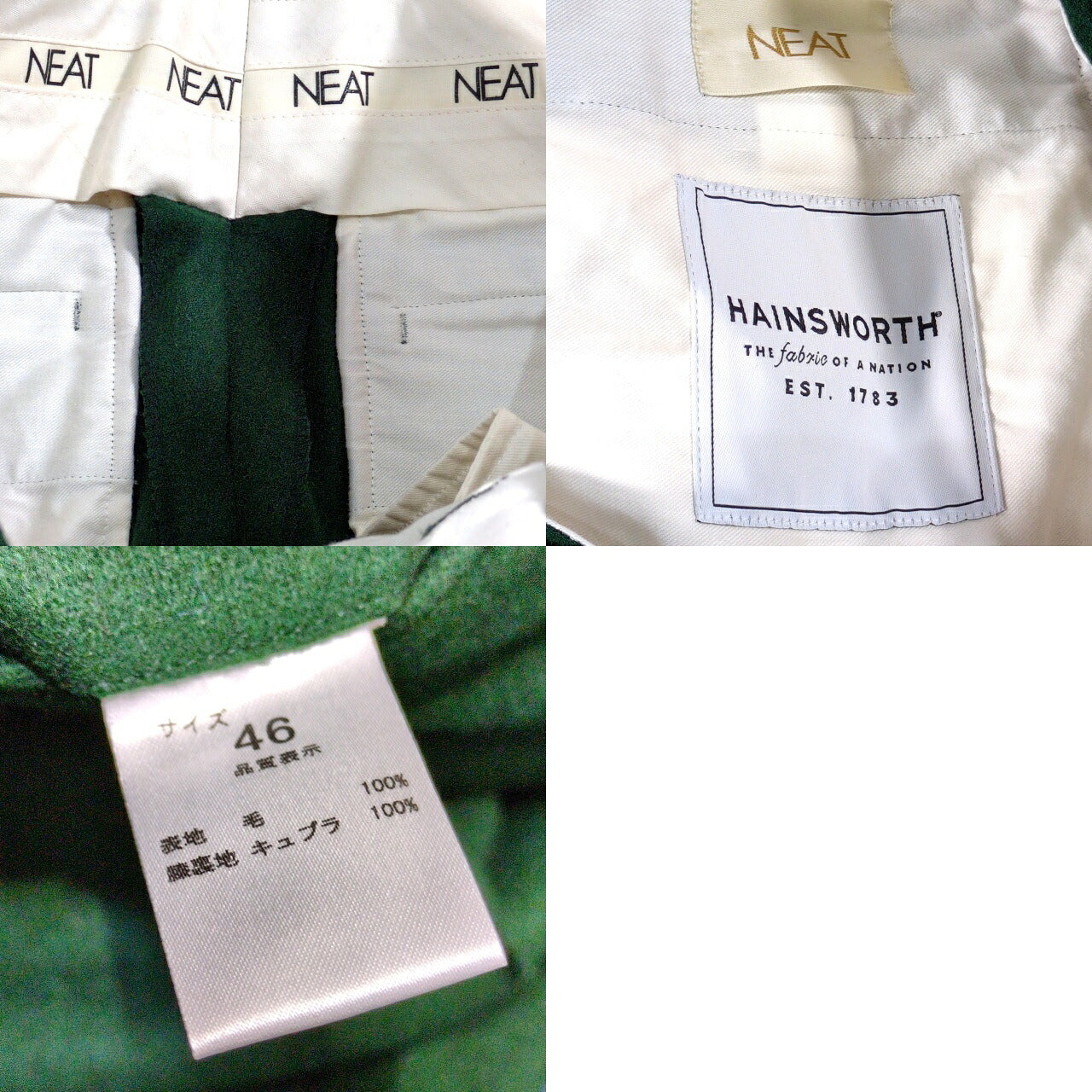 NEAT Hainsworth Melton Wool Two-Tuck Slacks Green Size 46