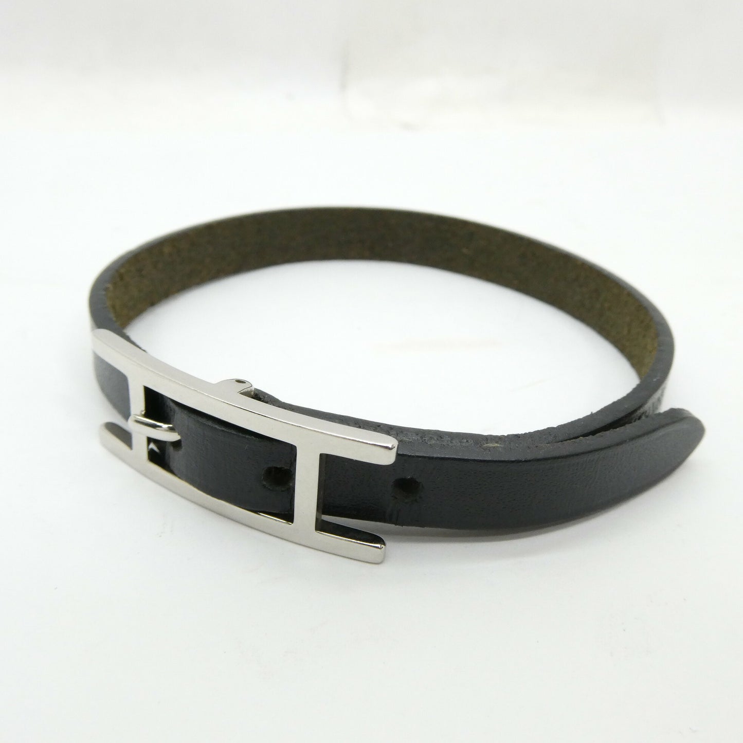 HERMES Leather Hapi 3 Bracelet Black Size ONE SIZE