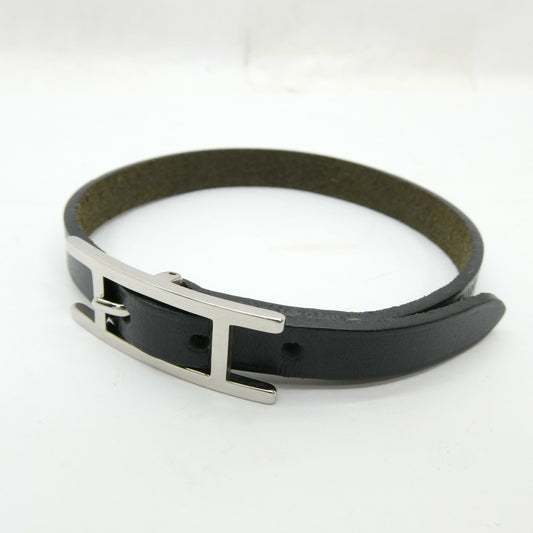 HERMES Leather Hapi 3 Bracelet Black Size ONE SIZE