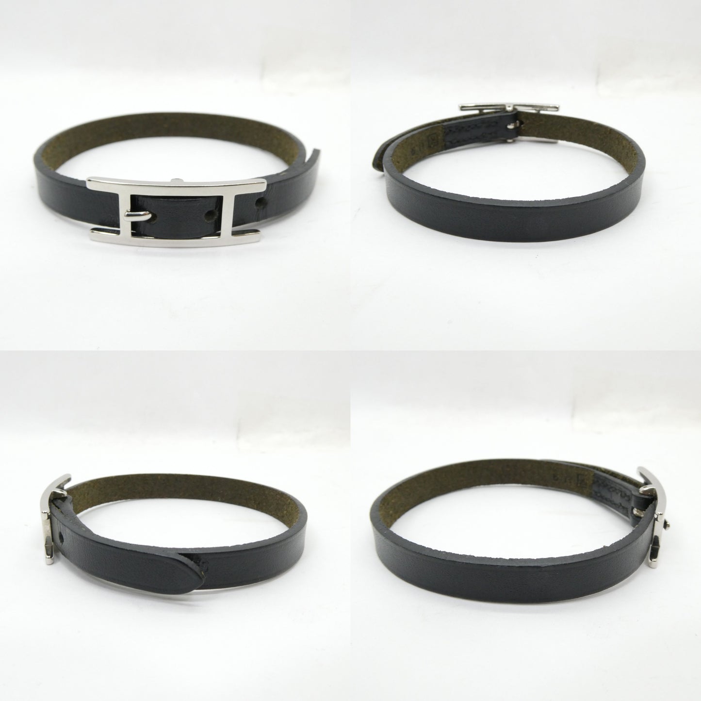 HERMES Leather Hapi 3 Bracelet Black Size ONE SIZE