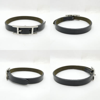 HERMES Leather Hapi 3 Bracelet Black Size ONE SIZE