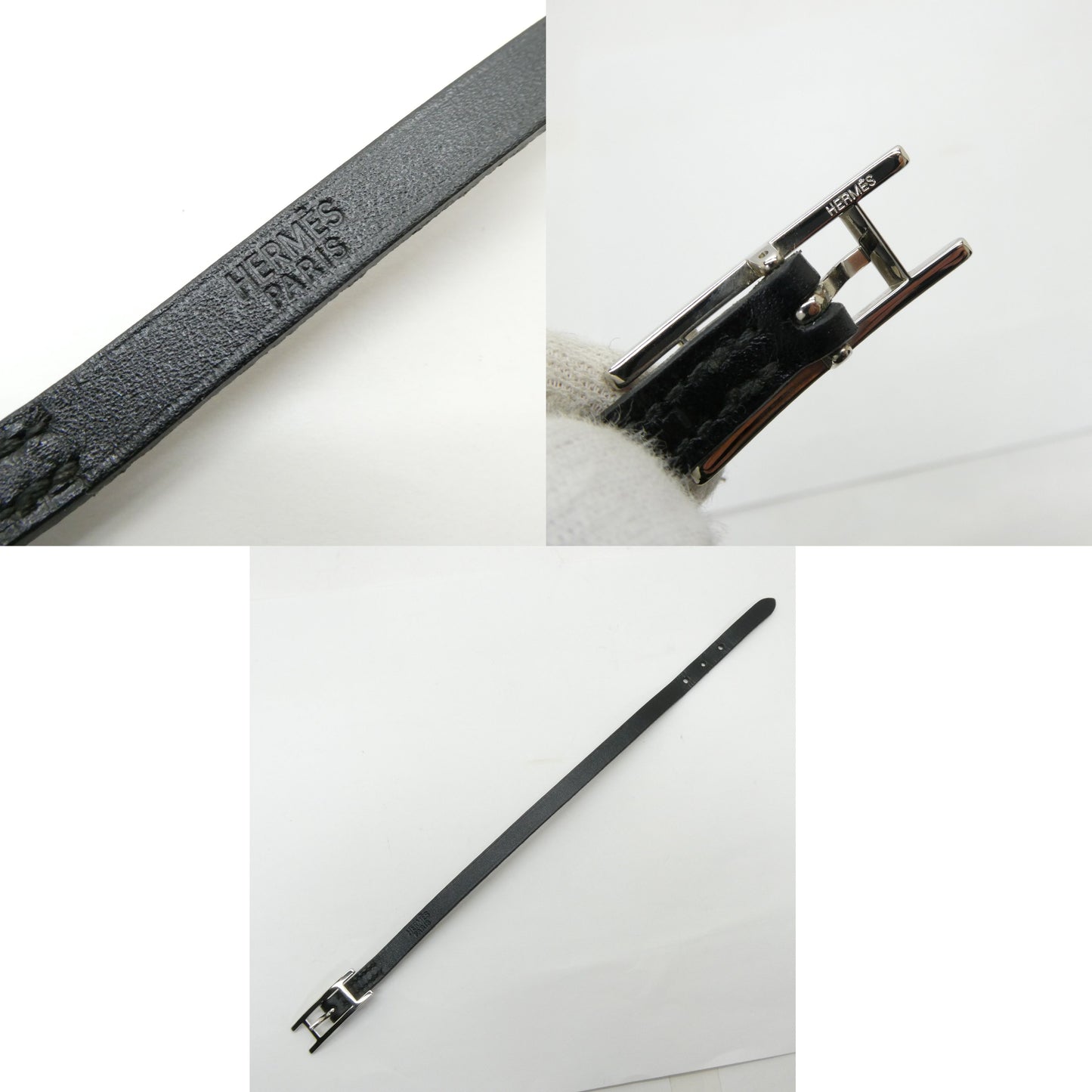 HERMES Leather Hapi 3 Bracelet Black Size ONE SIZE