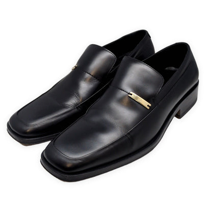 GUCCI Square Toe Leather Loafers Black Size EU 41