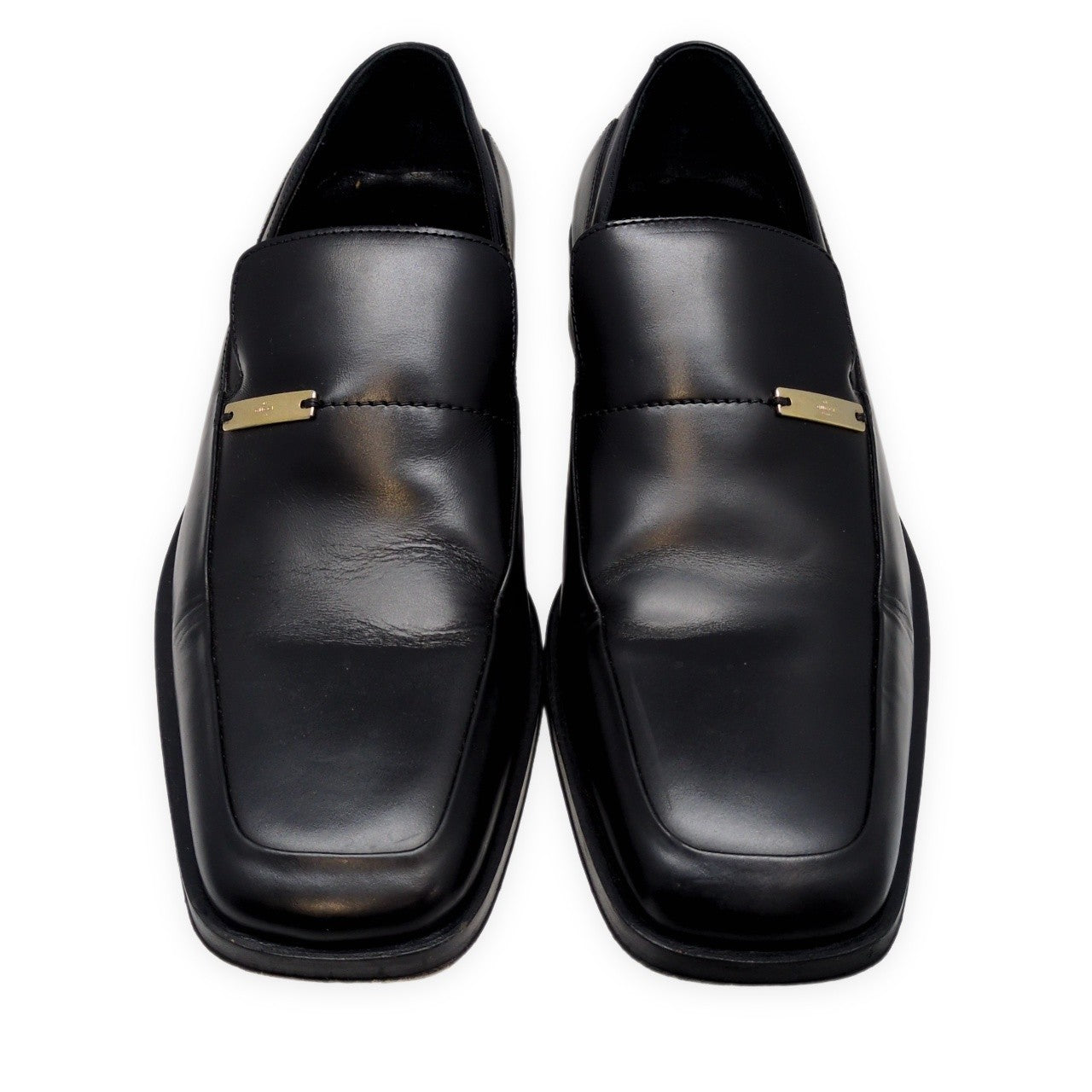 GUCCI Square Toe Leather Loafers Black Size EU 41