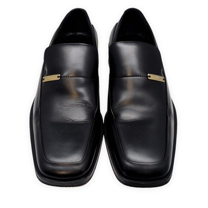GUCCI Square Toe Leather Loafers Black Size EU 41