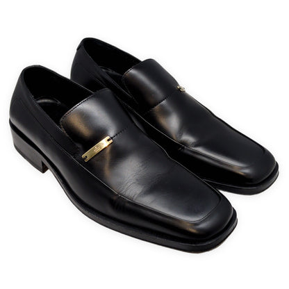 GUCCI Square Toe Leather Loafers Black Size EU 41