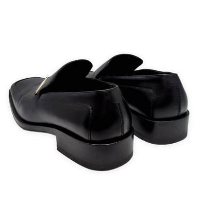GUCCI Square Toe Leather Loafers Black Size EU 41