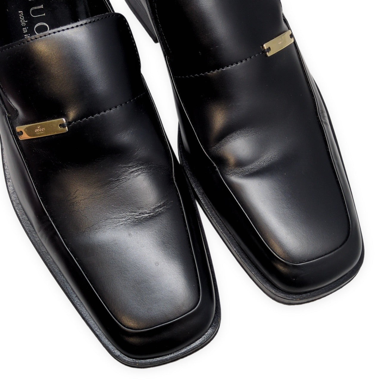 GUCCI Square Toe Leather Loafers Black Size EU 41
